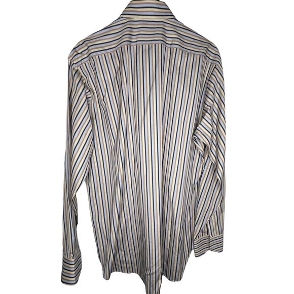 TailorByrd Button Down Mens SZ XL Classic Fit Long Sleeve Striped Gray Blue Tan - Picture 2 of 6